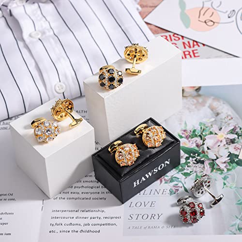 Image of HAWSON Cufflinks for Men, Gold Diamond Crystal Cufflinks for Groom Husband Personalized Gifts, Mens Formal Wedding Business Cufflinks, Luxurious Gorgeous Cuff Links French Shirt Accessories