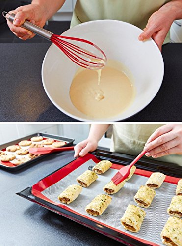 Image of P-Plus International Silicone Spatula Set 5-piece - 500ºF Heat-Resistant Baking Spoon Spatula - Seamless One-Piece Design Easy to Clean - Non-Stick Silicone Stainless Steel Core (Utensil 5 RED)