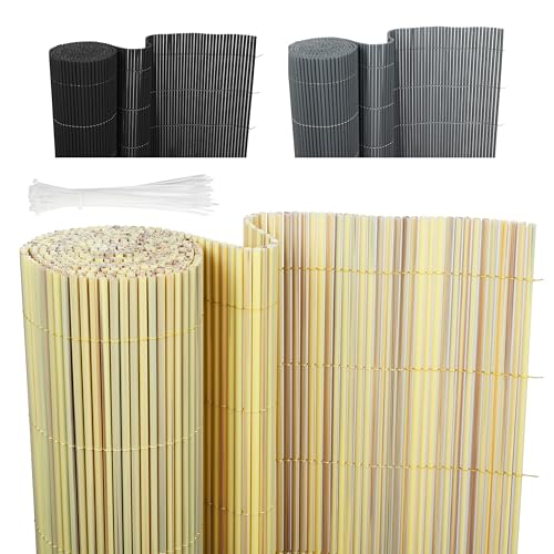 Ribelli® PVC Sichtschutzmatte, Sichtschutzzaun ohne Bohren, Sichtschutz Zaun mit Kabelbindern, Windschutz Wetterfest für Garten, Balkon und Terrasse (90 x 300 cm, Bambus)