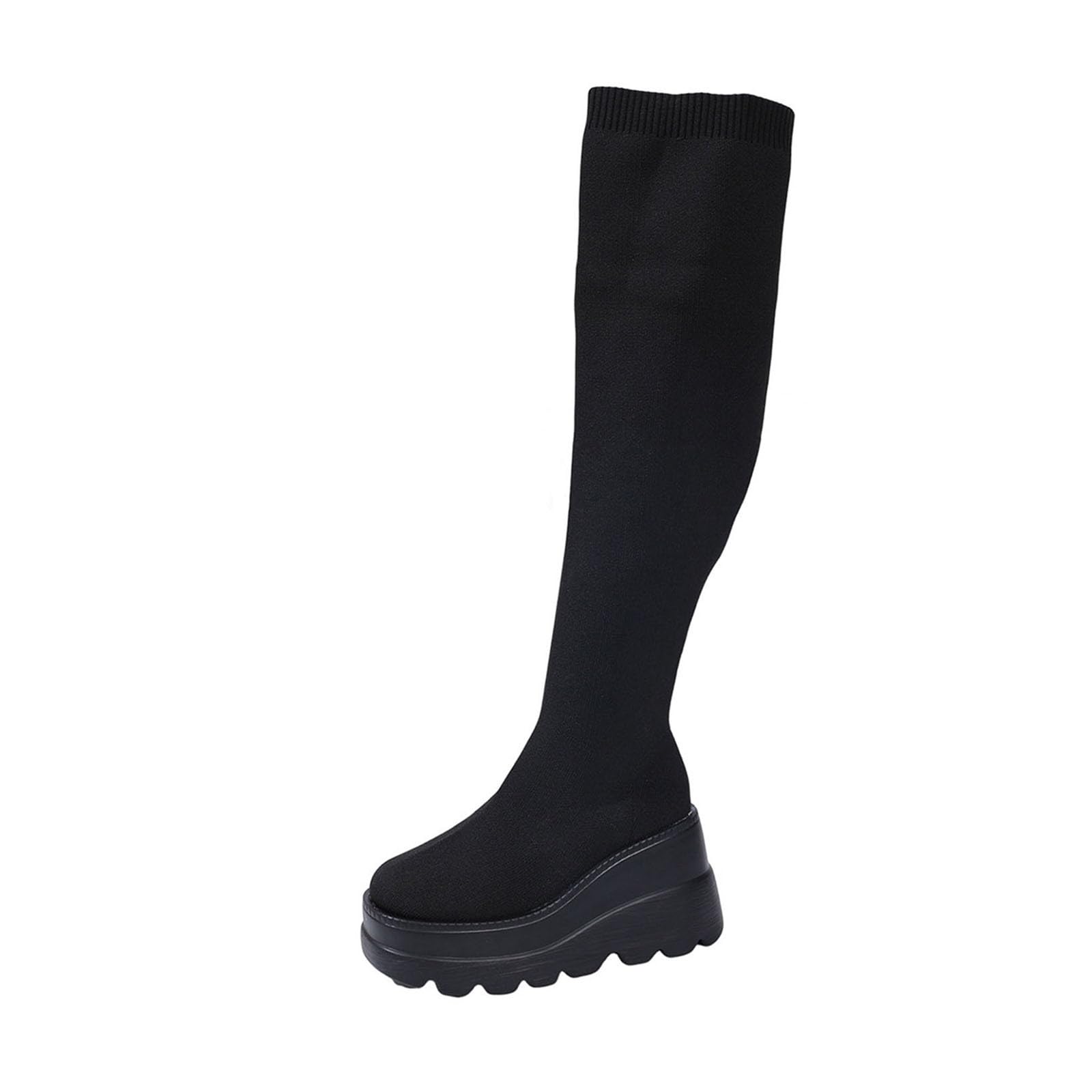 Womens Thigh High Boots Platform Chunky Heel Long Stretch Comfortable Round Toe Fashion Winter Boots Party Dressy Wedding