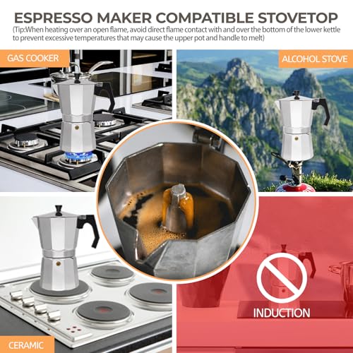 Image of Aluminum 14 Cup 700ml Moka Pot Express Coffee Maker Stovetop Espresso Percolator Coffeemaker Italian Classic Style Brewing Greca Cafe Mocha Machine for Cafeteras Lover Camping Travel and Home Use 24oz