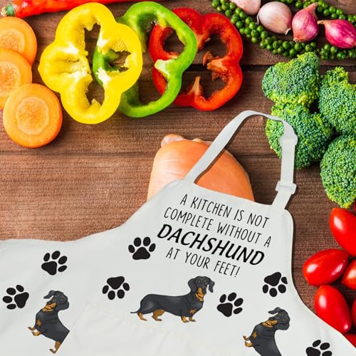 CENWA Dachshund Apron With Pockets Dachshund Lover Gifts Dog Owner Gifts Adjustable Cooking Apron For Animal Dog Lovers (Dachshund Apron EU) - Image 2