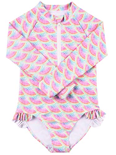 TOKI JJANG Baby Girls Swimsuit Toddler Long-Sleeve One Piece Swimwear with Zip