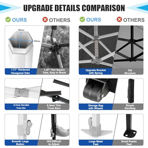 Image of HOTEEL 10x15 Heavy Duty Pop Up Canopy with Sidewalls, Party Tent with Roller Bag for Event Wedding, Upgraded Commercial Waterproof Instant Canopy, Thick Hexagonal Legs, UPF50+, Black