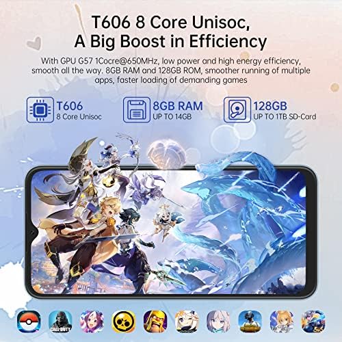 OSCAL C80 Smartphone, SIM Free Unlocked Android 12 Mobile Phone, 6.5" 90Hz HD+ Display, 8GB RAM 128GB, 5180mAh battery, Dual SIM, 50MP AI Dual Camera, 3.5mm jack - UK Version - 2 Year Warranty - Blue