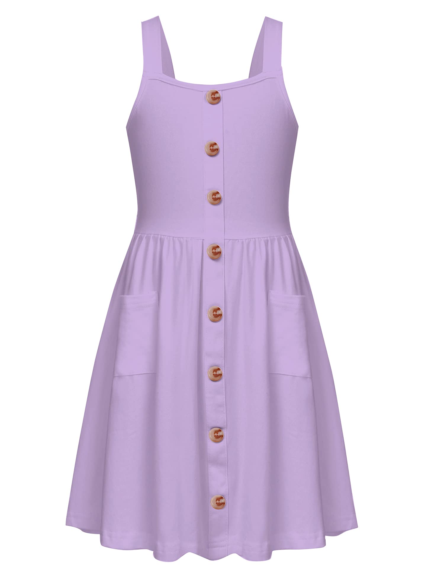 Arshiner Girl's Spaghetti Strap Button Down Midi Sleeveless Summer Casual Sundress A-line Dress with Pockets