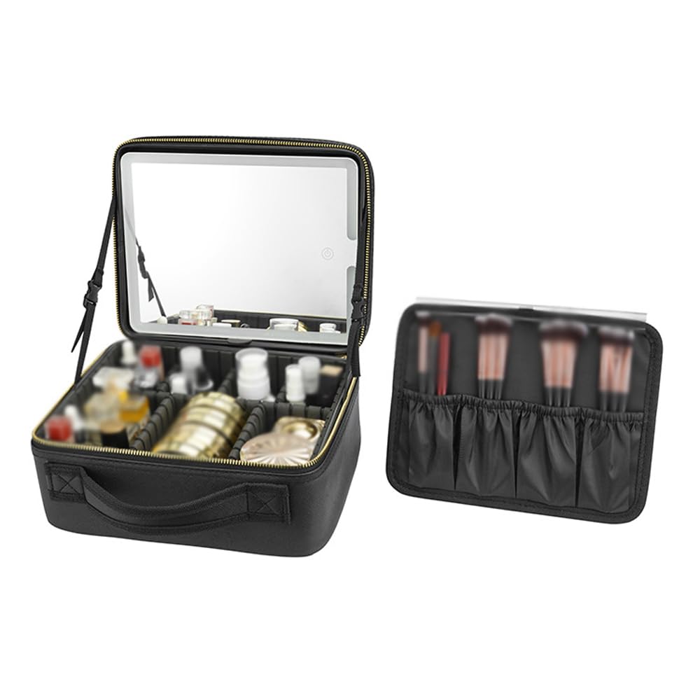Große Make-up-Tasche Mit LED-Spiegel – Kosmetikorganizer, Verstellbare Trennwände, Wiederaufladbar
