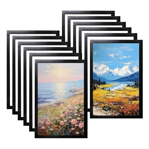WUBAYI 12pcs A4 Magnetic Photo Frames, Self Adhesive Magnetic Picture A4 Frame Holder Waterproof Clear Sign Holders for Paintings, Photos, Notices, Certificate, Poster