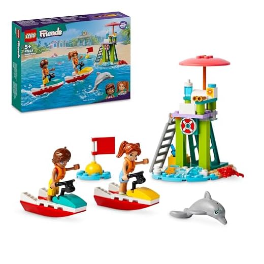 LEGO Friends Beach Water Scooter, Lifeguard Toy Building Set for 5 Plus Year Old Girls, Boys & Kids, with 2 Mini-Dolls and a Dolphin Figure for Imaginative Play, Birthday Gift Idea 42623
