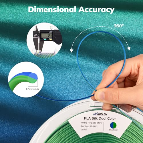 Image of AMOLEN Silk PLA 3D Printer Filament 4KG Bundle, Shiny Dual Color Filament 1.75mm Pack, Multicolor Change 3D Printing Filament for Most FDM 3D Printer, Green Series
