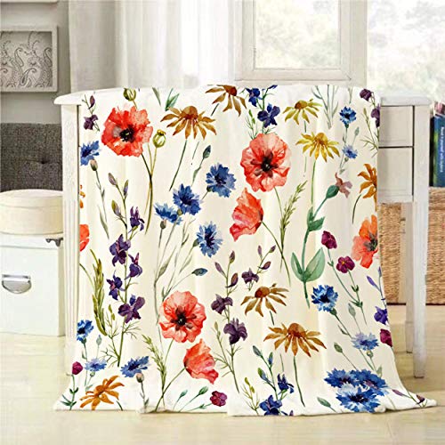 Mugod Wildflowers Throw Blanket Colorful Watercolor Flowers Poppy Cornflower And Chamomile Decorative Soft Warm Cozy Flannel Plush Throws Blankets For Baby Toddler Dog Cat 30 X 40 Inch #TOP5