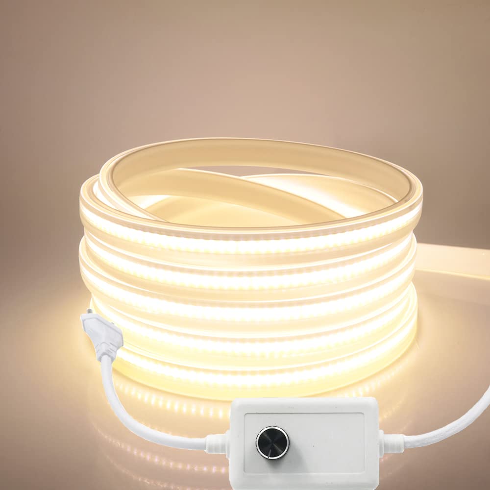 Dimmbar COB LED Streifen 10m,220V 288 LEDs/m FCOB Naturweiß 4000K LED Band CRI>85,Hohe Dichte Flexibler Wasserdichte Superhell COB LED Lichtband mit Dimmer für Schlafzimmer, Schrankbeleuchtung