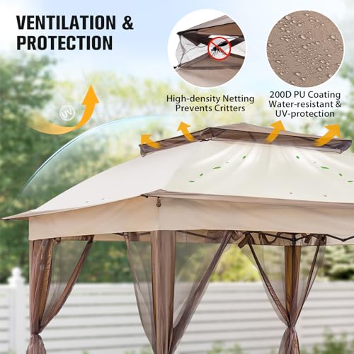 COOS BAY Pop up Gazebo 11x11, Instant Canopy Tent with Mesh Netting, Patio Gazebo with 121 Square Feet of Shade, 4 Weight Bags Included, Beige - Thumbnail 4