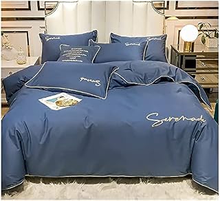 FBITE FXJ Wrinkle Stain Resistant Four Piece Bed Set Twin Double Quilt/Duvet Cover Set 100% Cotton Soft Comfortable Breathable 4pc Bed Sheet Set Queen Size Sheet Set (Blue C 200x230cm)