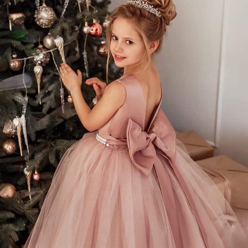 Flower Girls Dress for Wedding Open Back Sleeveless Tulle Princess Pageant Prom Dress with Bow-Knot Puffy Ball Gowns3
