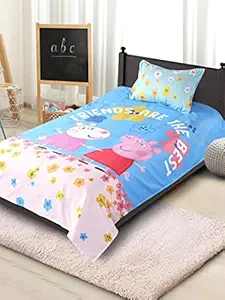 SARAL HOME EASY LIVING Home Peppa Pig Turquoise Cotton Single Size Bedsheet (60