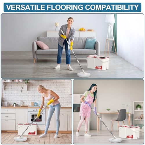 RinseWise Wischeimer Separates Schmutzwasser, Spin Mop Eimersystem, 4-Kammer-Mop und Eimer mit Auswringer-Set, Reinigungsmittel mit 3 Mikrofaser-Ersatzkopf-Nachfüllungen - Weiß – Bild 7