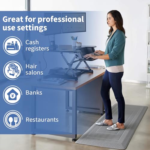 Image of UKISS 9 /10 inch inch Extra Thick Cushioned Anti Fatigue Kitchen Mat, Waterproof High Density Foam Standing Desk Mat, Non-Slip Ergonomic Comfort Mat for Kitchen, Office,Workstation Black (Grey, 20 inch X 39 inch)