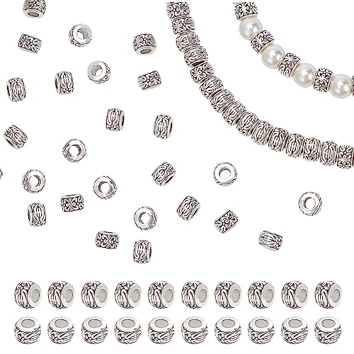 Image of PH PandaHall 100pcs Large Hole Spacer Beads Tibetan Alloy Antique Silver European Rondelle Spacers for Bracelet Necklace DIY Jewelry Making, 8mm, Hole: 3.5mm