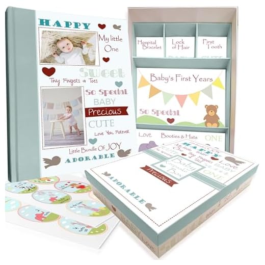 Baby Memory Book w/Keepsake Box & 30 Monthly & Baby First Milestone Stickers - Gender Neutral First Year Scrapbook Journal - Baby Photo Album for Boys & Girls