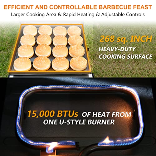 Hisencn Portable Flat Top Grill And Portable Grill Cart Folding Cart Outdoor Griddle Stand Shelf, Rv - Nonstick Camping Griddle 268 Sq. In. 15000 Btus Griddle For Tabletop Gas Grill 17 Inch With Hood #TOP3