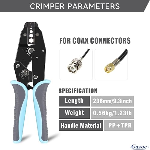 Miniatura 3 de Kit de herramientas de crimpado de trinquete coaxial para conector RF de cable coaxial RG con 5 mandíbulas intercambiables, pelacables coaxiales