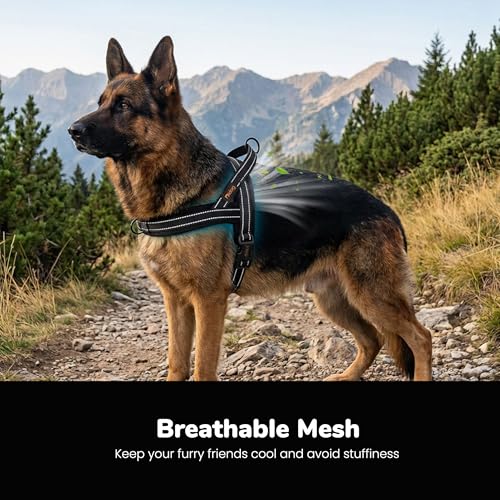 Image of No Pull Dog Harness for Large Dogs, Breathable Mesh Padded, Black, L | Quick Fit, Easy On and Off, Lightweight, Reflective Vest Harness for Night Safty, Easy for Walking and Training, Chest 26-32 inch