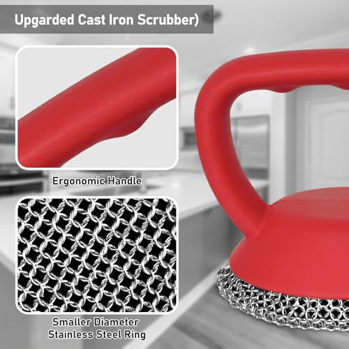 Image of Cast Iron Scrubber 316 Stainless (Heavy-Duty Handle with 3mm Welded Thin Rings for Cleaning cast Iron pots, Pans, Frying Pans, and Grills - Durable Chain Scrubber for Kitchen use)