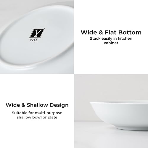 Miniatura 5 de Y YHY Juego de 6 cuencos para pasta de 9 pulgadas, 40 onzas, cuencos de cerámica anchos y poco profundos para servir sopa, juego de platos blancos