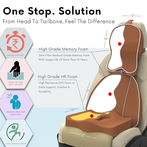 Image of Neckrest Back Support or Orthopaedic Cushion for Long Sitting with Ergonomic Design Made by High Density Memory Foam Used for Car or Office Chairs. (Majestic tan, Spine Support)