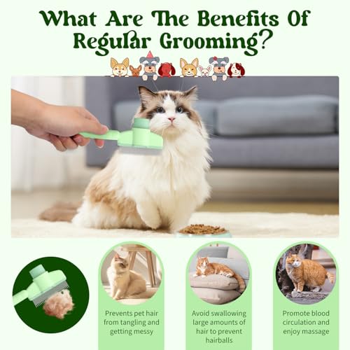 Image of Pet Hair Removal Flea Comb, Dog Cat Hair Grooming Flea CombFloat Remover Brush, One-Click Release Button Self-Cleaning DeShedding CatHair Removing Matted Fur Detangling Comb