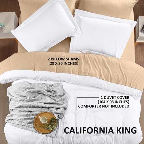 Utopia Bedding Duvet Cover California King Size - 3 Piece with Zipper Closure - 1 Comforter Cover 104X98 Inches & 2 Pillow Shams 20X36 Inches (White) Comforter Not Included