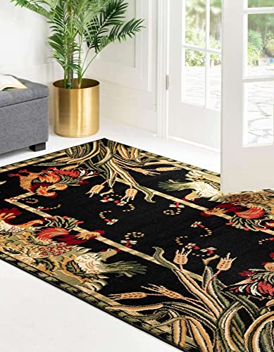 Image of Unique Loom Barnyard Collection Area Rug - Farm (2' x 3' 1 inch Rectangle, Black / Cream)