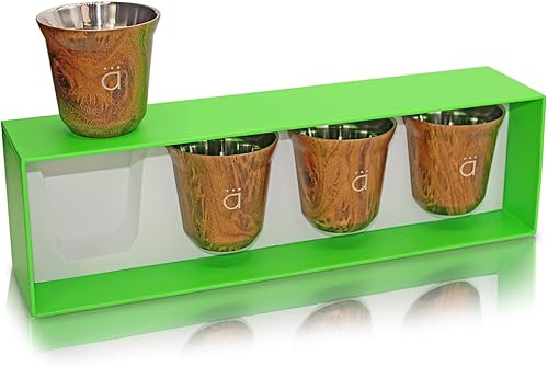 Miniatura 5 de Kalmateh Juego de 4 tazas de café expreso resistentes al calor, juego de tazas de café expreso de acero inoxidable con aislamiento de doble pared,