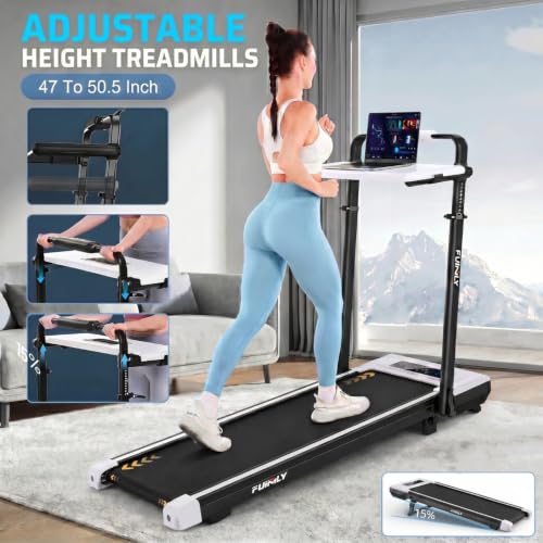 Image of FUNMILY Upgrade Walking Pad Folding Treadmill with 12% /15% Incline & Handle Bar, 3.5HP Foldable Under Desk Compact Treadmills for Home /Office /Gym, 400+lb Capacity, Shock Absorption