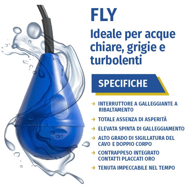 Schwimmerschalter E-FLY 10 m, Pegelschalter für Abwasser, Schmutzwasser und turbulente Flüssigkeiten, Niveauregler Made in Italy für Pumpen und Hebeanlagen