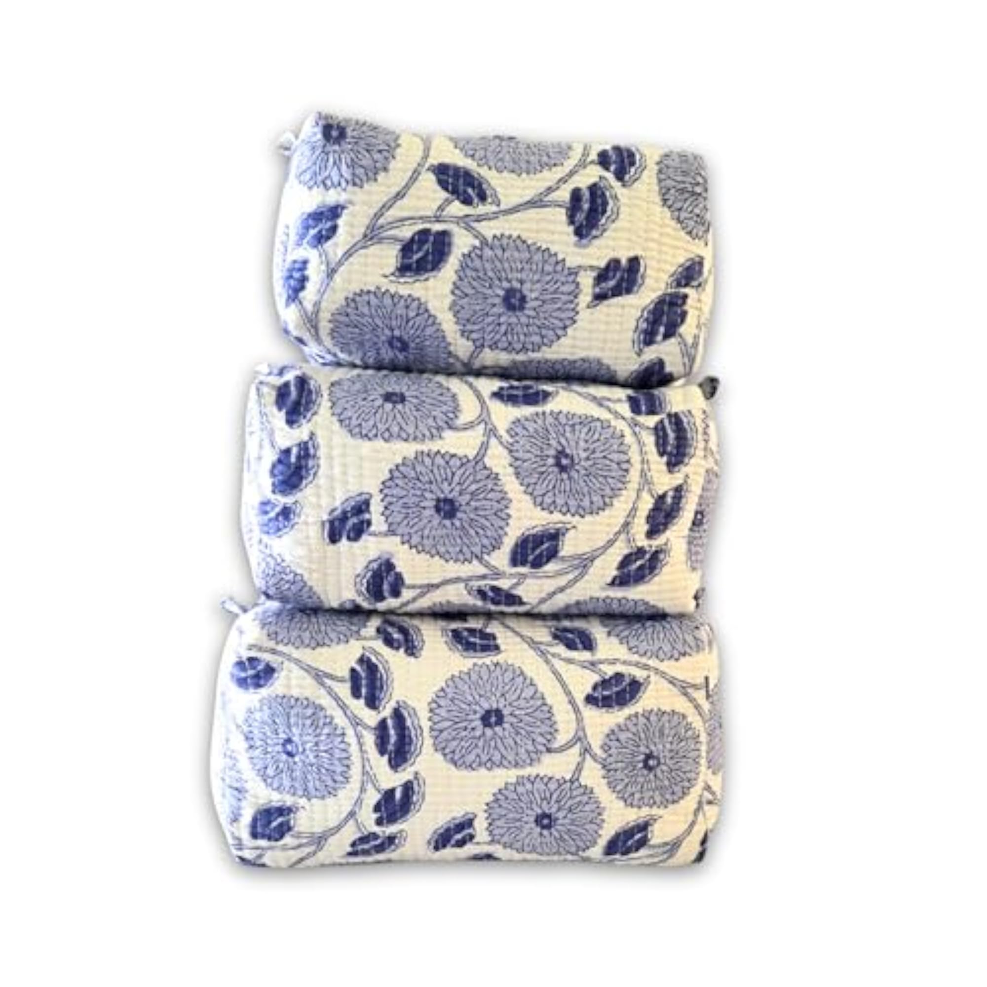 Quilted Cotton Printed Zip Storage Pouch for Makeup & Toiletries
