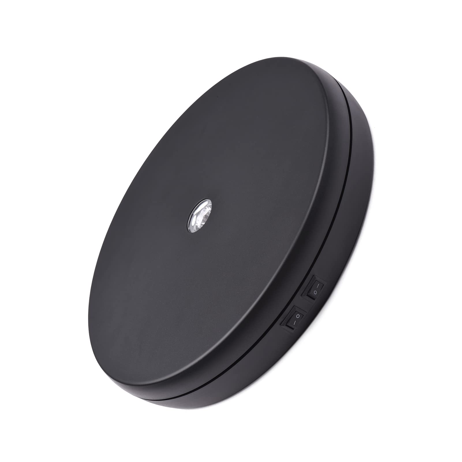 Piatto girevole elettrico, Andoer Piatto girevole elettrico con rotazione a 360 gradi e luce LED per esposizione di gioielli, negozio, fotografia, torta nuziale (Nero)