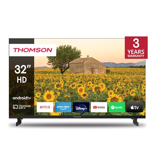 THOMSON 32 Zoll (80 cm) LED HD Smart Android TV, Google Assistant, Wi-Fi, Dolby Digital, Bluetooth, Triple-Tuner (Kabel/Satellit/Antenn), HDMI, CI+, A+ Panel- 32HA2S13