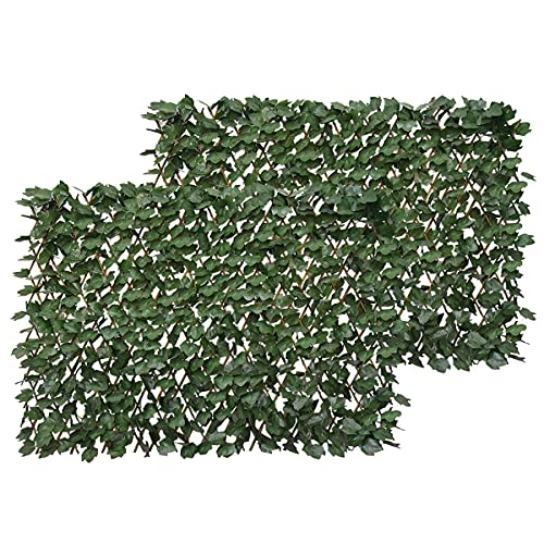 BYBAG Expandable Faux Ivy Fence Privacy Screen for Patio Outdoor Balcony Bedroom Decor,Artificial Dark Green Maple Leaves Wall Decoration Fencing Panel(Single Sided Leaves)