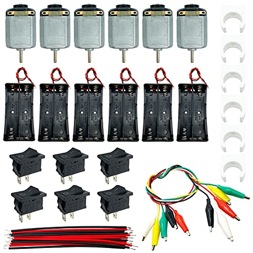GALDOEP 6 piezas 130 Mini Motor Electrico 3V 14500RPM con soporte de batería 3.7V 18650, soporte de montaje del motor, interruptor basculante de barco, cables de pinza de cocodrilo