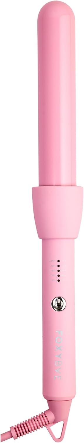 FoxyBae Bounce Bae Ceramic Hair Curling Iron 1.25” | Hair Curler for Silky, Smooth & Frizz-Free Hair | Temp Controls | Dual Voltage Curling Wand for Long & Short Hair | 360° Swivel Cord [Party-Pink]