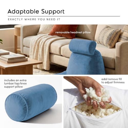 Image of Nestl Reading Pillow with Shredded Memory Foam Includes 2 Neck and Lumber Support Pillows, Designed for Sitting Up in Bed and Couch, Back and Arms Adjustable Support for Adult & Teens, Blue Heaven