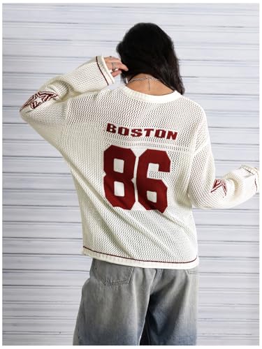 Image of Verdusa Women's Y2k Crochet Tops Jersey Shirts Graphic Going Out Summer Outfits Oversized Streetwear