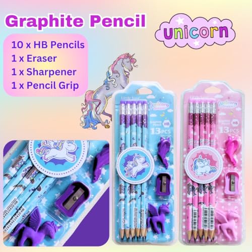 Image of PLUSPOINT 26 Pieces Unicorn Pencils for Girls, 20 Unicorn Pencils with 2 Erasers 2 Grips 2 Sharpeners Colorful Kids Pencils Cute Unicorn School Supplies for Classroom Reward Party Favor (unicorn)