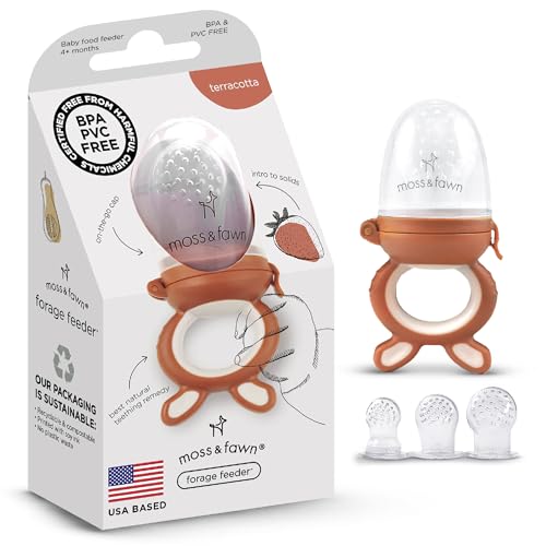 Image of Moss and Fawn Forage Feeder - Silicone Baby Fruit Feeder, Frozen Breast Milk Popsicle Teether & Pacifier - BPA, PVC & Phthalate-Free - Terracotta
