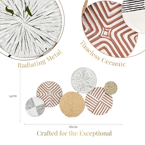 Image of S & A Modern Geometric Circles Metal Wall Art Decor - 66cm Decorative Wall Hanging with Radiating Metal & Textured Ceramic Finishes, Contemporary Artwork for Living Room, Bedroom & Office Decoration