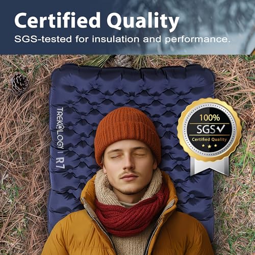 Image of TREKOLOGY Sleeping Pad for Camping- Ultra-Lightweight, 4 inch Thick Camping Mat with 7.2 R-Value for All Seasons (Blue)