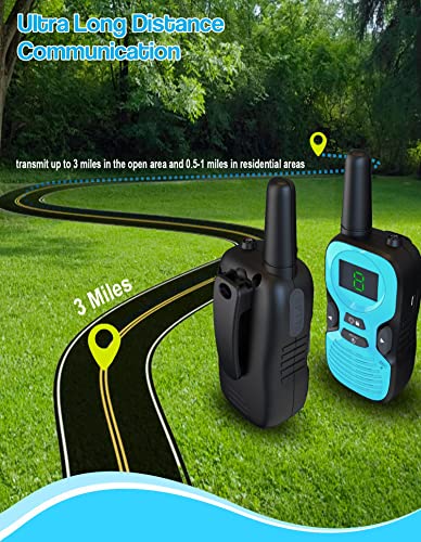 Image of Walkie Talkies for Kids Rechargeable 4 Pack - Outdoor Hiking Camping Toys | Long Range Radio with Charger Battery Flashlight Backlit LCD - Christmas Birthday Family Gifts for 3-12 Year Old Girls Boys