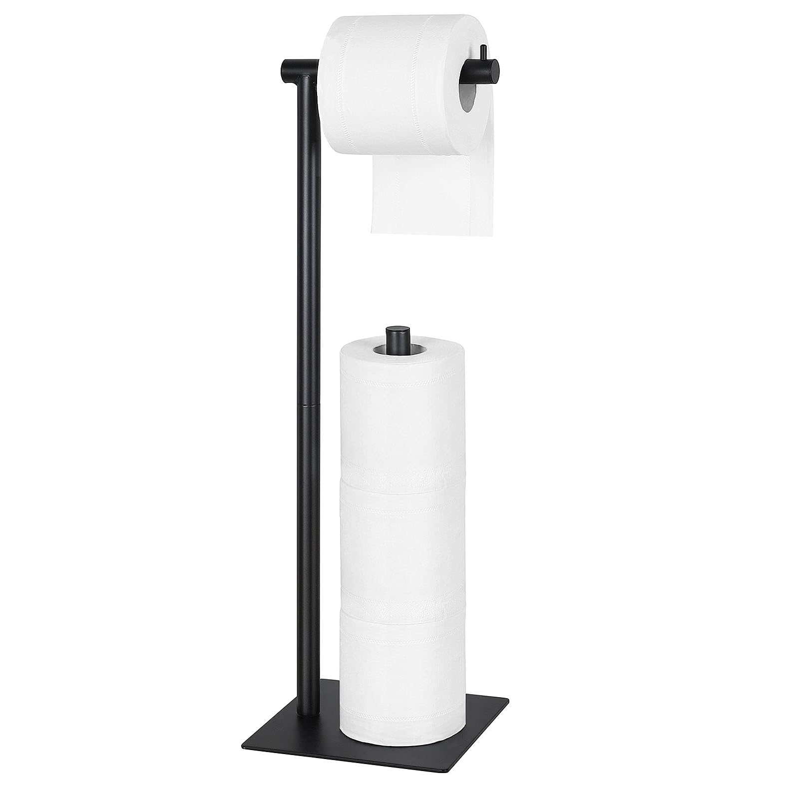 LIANTRAL Free Standing Toilet Roll Holder, Black Metal Paper Roll Holder